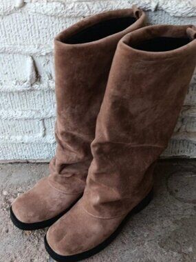 Suede fold over mid calf boots